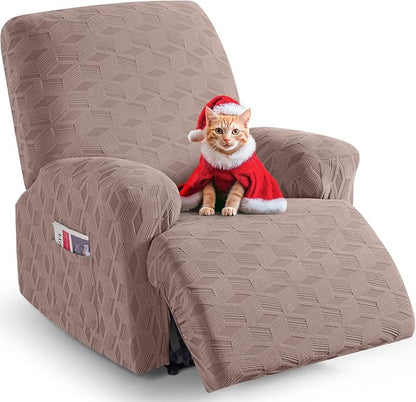 TAOCOCO Oversized Recliner Cover Stretch Recliner Chair Covers, Jacquard Reclining Chair Cover, Furniture Protector Sofa Slipcovers Couch Covers with Elastic Bottom for Kids, Pets (Khaki)