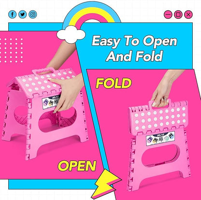 Delxo Folding Step Stool,11 Inch Non-Slip Foldable Step Stools for Kids and Adults,Portable Foldable Step Stool Lightweight Small Folding Stool with Handle for Kitchen Bathroom in Pink,1 Pack