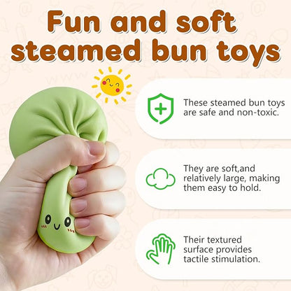 Dumpling Squishies Toy, Giant Glitter Dumpling, Colorful Steamed Bun Stress Balls Fidget Sensory Toy,Squeeze Dough Ball Stress Relief Hand Toys with Food Steamer Stretchy Desk Toys (Transparent)