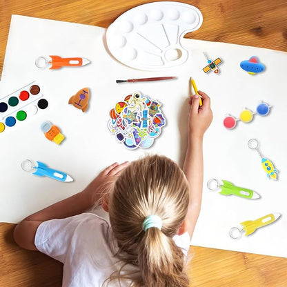 146 pcs Space Party Favors, Hands Slap Bracelets Rocket Keychains Sticker, Space Themed Toys for Kids Painting Kit, Galaxy Theme Bag Fillers for Classroom Prizes Birthday Kids Gift