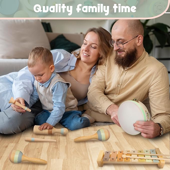 Stoie's Wooden Musical Instruments for Toddlers 1-3 - Montessori Music Toys for 1 Year Old, with Xylophone, Tambourine and More - Aids Educational Development and Creativity -Baby Musical Instruments