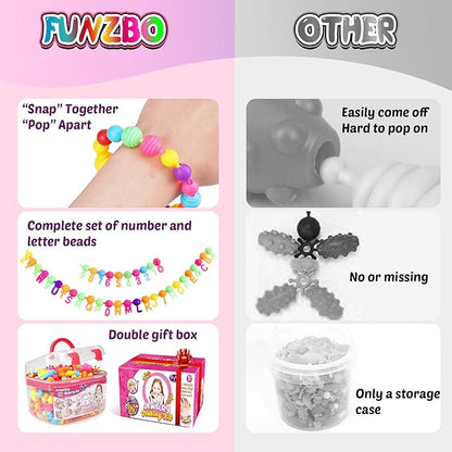 FUNZBO 520+ Snap Pop Beads - Beads for Bracelets Jewelry Making Kit, Arts and Crafts Supplies for Kids, Toys for Girls Age 3 4 5 6 7 8 Years Old Birthday Easter Holiday Valentine Gift
