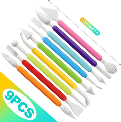 KornaDoz 9 Pcs Double Head Clay Sculpting Tools Kit, Versatile for Pottery Carving, Ceramic & Modeling Clay, DIY Crafts Projects for - Assorted Colors