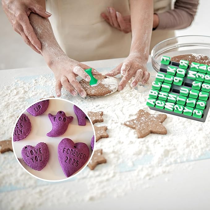 MingQiEven DIY Craft Alphabet and Number Stamps Set, 1/2" Uppercase Letters, Numbers - Polymer Clay, Pottery, Fondant Embosser, Cookie Press Tools for Personalized Creations