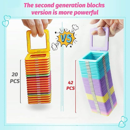 Magnetic Tiles Magnetic Blocks for 3 4 5 6 7+ Year Old Boys Girls Macaron Castle Magnetic Building Blocks for Toddlers 3-5, 4-8, Building Blocks for Kids Ages 3+ Birthday Gifts 124pcs