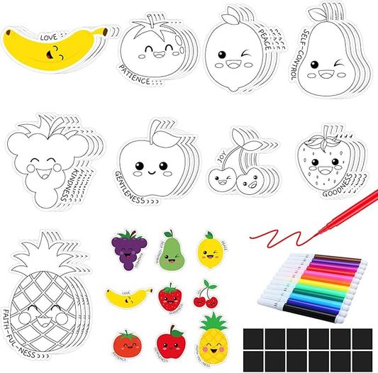36 Set Fruit of The Spirit Crafts for Kids Color Your Own Fruit Magnets Decor DIY Christian Religious Craft Kit Cute Fruit Fridge Magnets for Classroom Sunday School VBS Coloring Activity