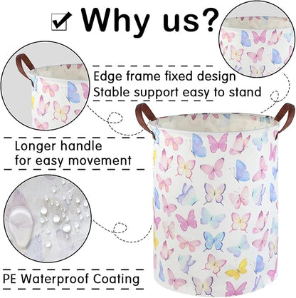 Butterfly Laundry Basket Girls Hamper,Baby Nursery Clothes Hamper,Foldable Waterproof Large Storage Baskets for Girls Bedroom,Butterfly Room Decor,Gift Baskets(Colorful butterfly)