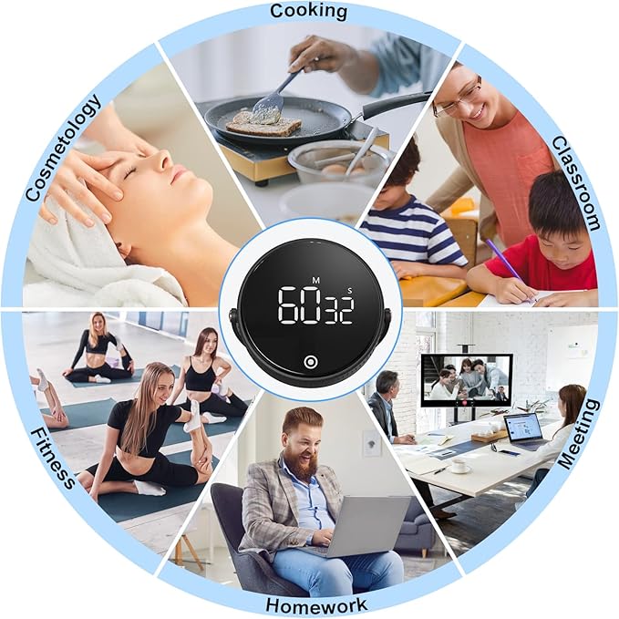 Digital Kitchen Timer for Cooking,Large LED Display Productivity Timer,Magnetic Countdown Timer Clock with 3-Level Volume Adjustable for Seniors, Kids, Teachers, Classroom, Exercise, Fitness