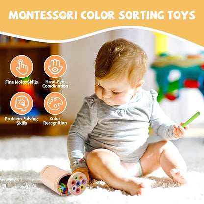 YHHYTOY Montessori Toys for 1+ Year Old, Toddler 18 Month Old Toy Color Sorting Preschool Learning Activities, Fine Motor Skills Sensory Toys for Toddlers 1-3, 1 2 3 Year Old Girl Boy Baby Gifts