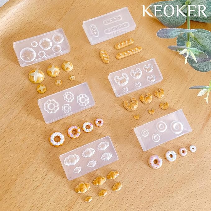 KEOKER 12pcs Polymer Clay Molds, Dessert & Bread Silicone Molds, Earring Molds