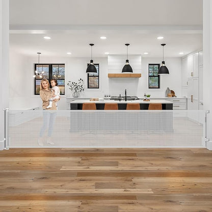 178 Inch Extra Long Baby Gate Retractable Dog Gate Outdoor Gates for Decks Indoor Retractable Baby Gates Wide Dog Gate for Super Wide Openings Retractable Gates for Dogs, Garage Gate, Light Gray