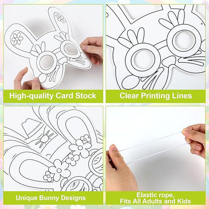 36 Set Easter Mask Crafts Bunny Coloring Masks Easter Activities DIY Arts and Crafts Spring Bunny Games Blank Masquerade Mask Animal Paper Rabbit Mask For Birthday Party School Classroom Home Favor