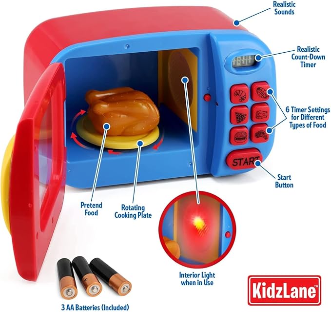 Kidzlane Toy Microwave | Kids Microwave Toy Oven | Play Microwave for Kids and Toddlers | Microwave Kitchen Playset | Pretend Play Cooking Toys Accessories for Girls and Boys
