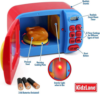 Kidzlane Toy Microwave | Kids Microwave Toy Oven | Play Microwave for Kids and Toddlers | Microwave Kitchen Playset | Pretend Play Cooking Toys Accessories for Girls and Boys