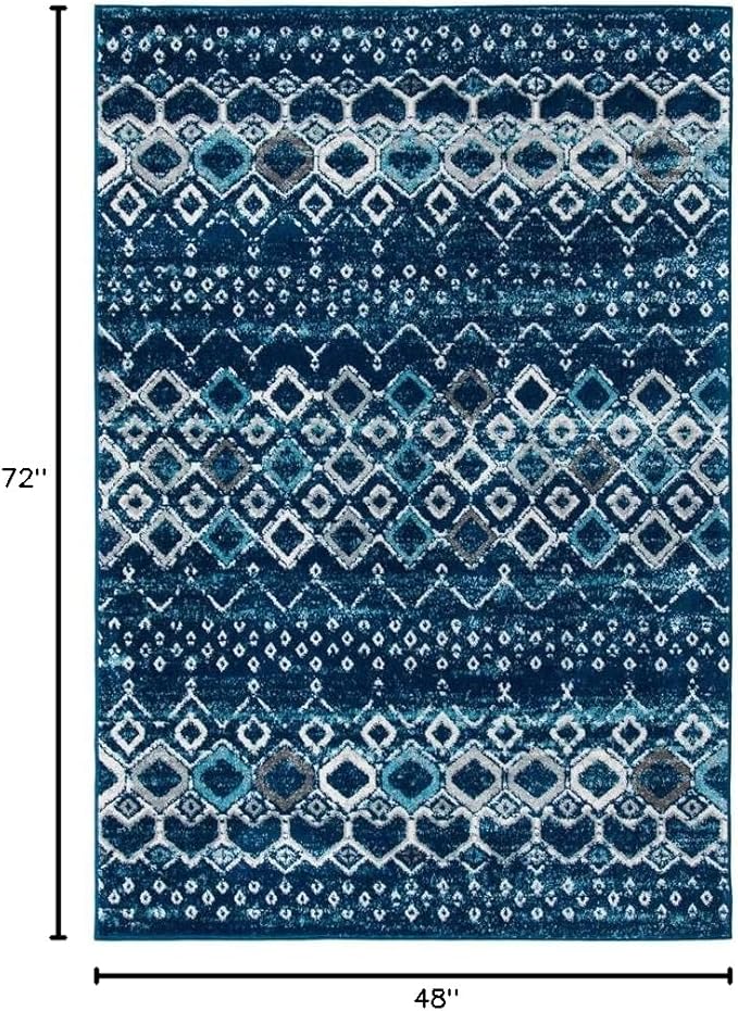 SAFAVIEH Amsterdam Collection Accent Rug - 4' x 6', Navy & Beige, Moroccan Boho Design, Non-Shedding & Easy Care, Ideal for High Traffic Areas in Entryway, Living Room, Bedroom (AMS108N)
