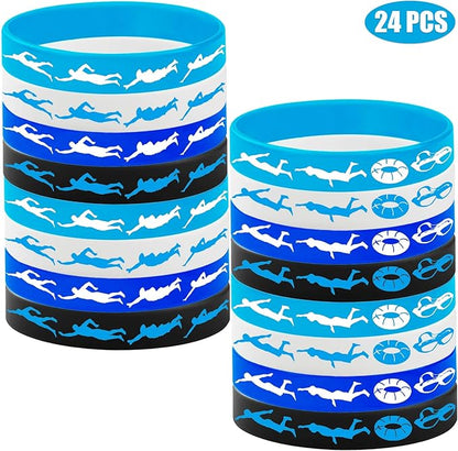 24PCS Swimming Silicone Wristband Party Favors -Swimming Rubber Wristband Party Supplies Decorations Swimming Action Sport Themed Birthday Baby Shower Party Favors