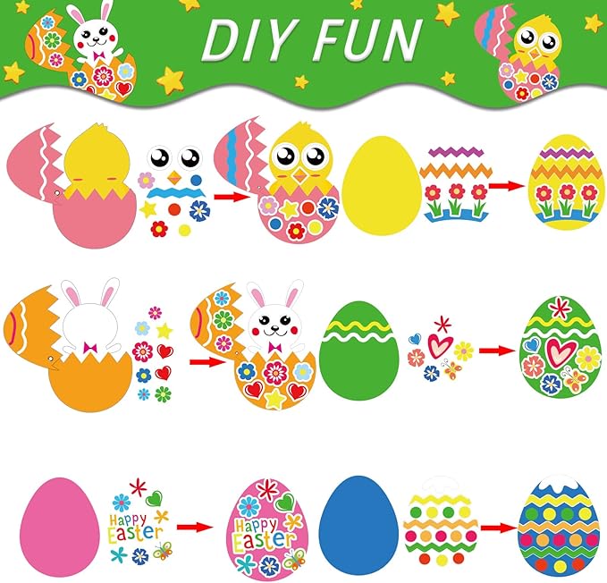 30 PCS Easter Egg Bunny Craft Kits for Preschool Kids Paper DIY Easter Chick Egg Rabbit Craft Kits for Home Classroom Game Art Activities Party Favors