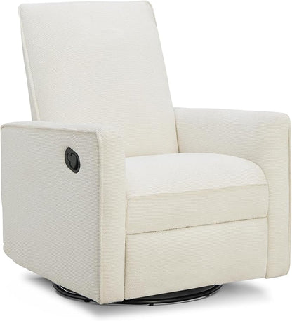 Upholstered Recliner Swivel Glider Nursery Chair Reclining Performance Fabric Rocker with Metal Base,Basketweave,Cream