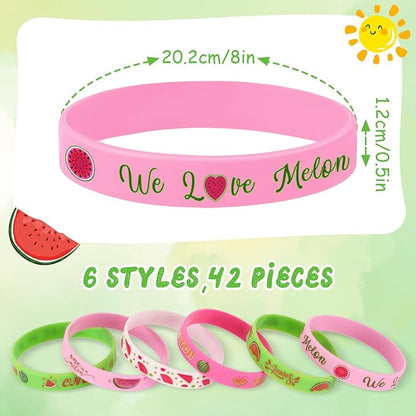 JUNEBRUSHS One In a Melon Party Favors, 42pcs Watermelon Themed First Birthday Silicone Bracelets Rubber Wristbands for One In a Melon 1st Birthday Party Decorations Party Accessories Supplies