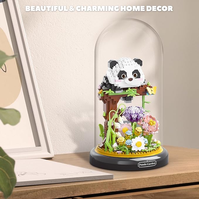 Panda Flower Bouquet Building Set for Adults, Animals Flowers Plants Decor with Dust Cover, Birthday Gift Building Toy for Boys Girls, 999 PCS Mini Building Blocks, Not Compatible with Lego