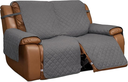 Easy-Going Loveseat Recliner Cover, Reversible Couch Cover for Double Recliner, Split Sofa Cover for Each Seat, Furniture Protector with Elastic Straps for Kids, Dogs, Pets(2 Seater, Gray/Light Gray)