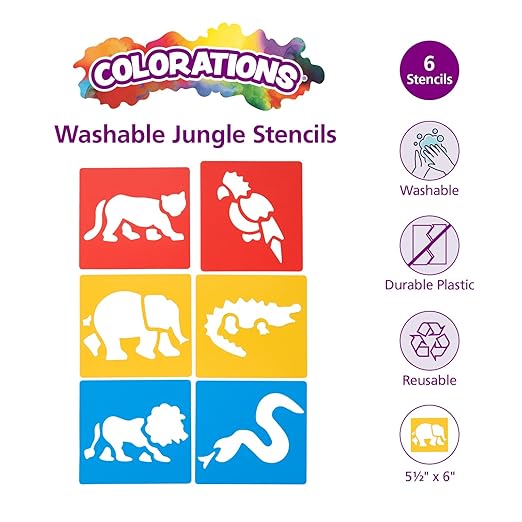 Washable Plastic Jungle Stencils - Set of 6