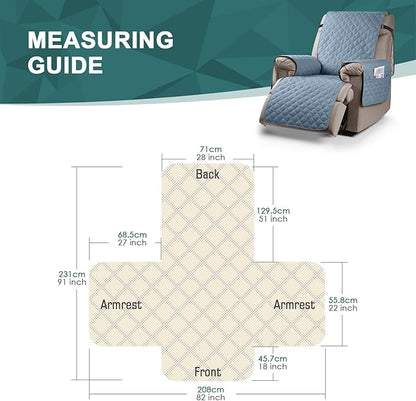 Ruaozz 100% Waterproof Recliner Chair Cover Non-Slip Oversized Reclining Cover for Large Recliner Chair Washable Chair Seat Cover with Elastic Straps for Kids, Dogs, Pets (Pastel Blue, 28'')