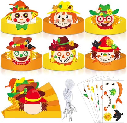 30 Sets Fall Scarecrow Head Craft Kit DIY Autumn Thanksgiving Scarecrow Art Craft Make Your Own Scarecrow Head Set for Kindergarten Kids Home Classroom Game Activities Supplies