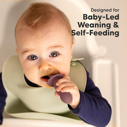 KeaBabies 4-Pack Silicone Baby Spoons and Forks Set - Baby Spoon Self Feeding, BLW Baby Utensils 6-12 Months, Baby Led Weaning Feeding Spoon, Teething Infant Baby First Food Training Pre Spoon (Rocky)