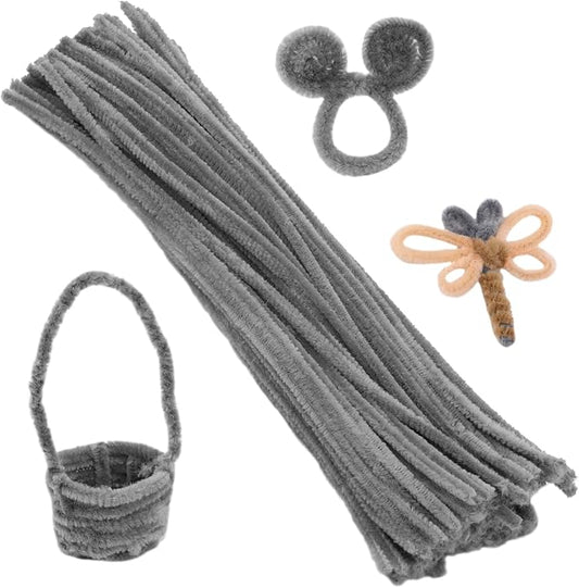 Zlulary 100 Pieces Pipe Cleaners Chenille Stem, Solid Color Pipe Cleaners Set for Pipe Cleaners DIY Arts Crafts Decorations, Chenille Stems Pipe Cleaners (Gray)