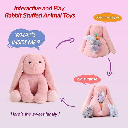 5 Pieces Rabbit Stuffed Animals for Girls,1 Mommy Rabbit with 4 Babies,Plush Bunny Stuffed Toy Gifts for Kids Children 3 4 5 6 7 8 9 Years,Soft Stuffed Bunny for Christmas,Birthday,Party Decorations