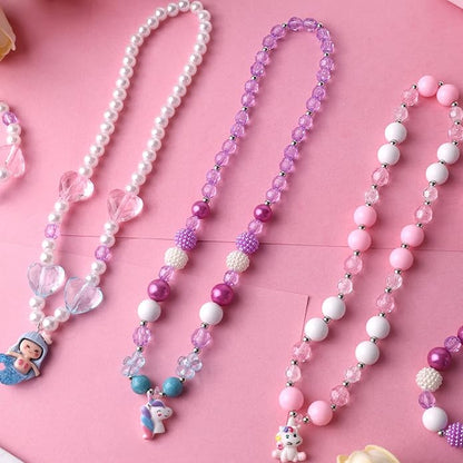 BigOtters Girl Princess Necklace Bracelet, Sets of 3 Colorful Jewelry Necklaces for Girls Toddlers Princess Dress up