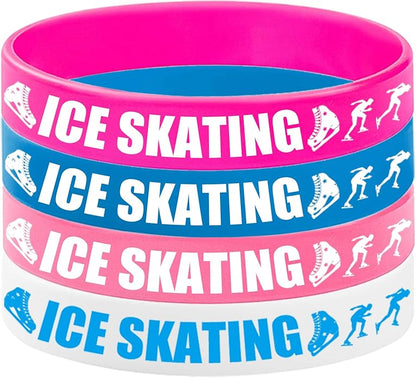 48PCS Ice Skating Silicone Bracelet Party Favors, Ice Skating Rubber Bracelet Party Decorations, Winter Snow Birthday Baby Shower Party Supplies