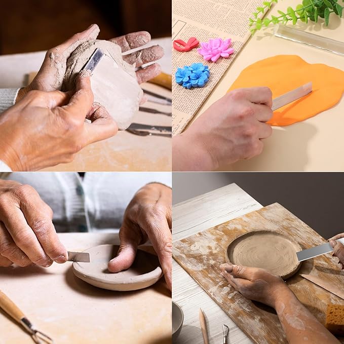 6 Pcs Flexible Polymer Clay Cutters Straight 7.9inches 3.9inches Stainless Blade Polymer Knife Cutting Slicing Tools Set for Clay DIY Shaping Modelling Sculpting Supplies Straight Craft Tools(Silver)
