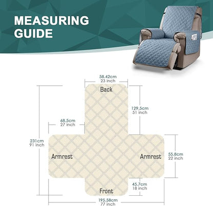 Ruaozz 100% Waterproof Recliner Chair Cover Non-Slip Reclining Cover for Recliner Chair Washable Chair Seat Cover with Elastic Straps for Kids, Dogs, Pets (Pastel Blue, 23'')