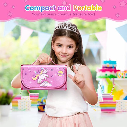 beefunni Unicorn Washable Markers Set 48 pcs with Glitte Pencil Case, Art Supplies for Kids Ages 4-6-8, Arts Crafts Coloring Set with Unicorn Stickers - Birthday Gifts for Girls 4 5 6 7 8 9 Year Old