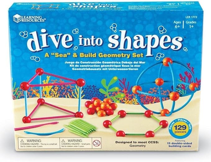 Learning Resources Dive into Shapes! A Sea and Build Geometry Set - Math Manipulatives, 3d Classroom Must Haves, STEM Games, Fine Motor Skills, Science Experiments for Kids, Building Supplies