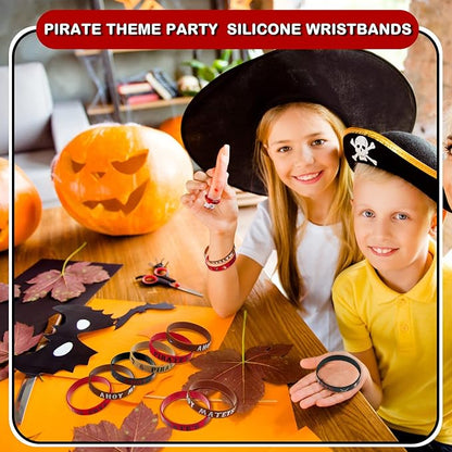 Leitee 48 Pcs Pirate Rubber Bracelets Pirate Party Wristbands Pirate Theme Party Silicone Wristbands Pirate Party Supplies Favors Pirate Accessories for Men Women Birthday Prizes, 4 Styles