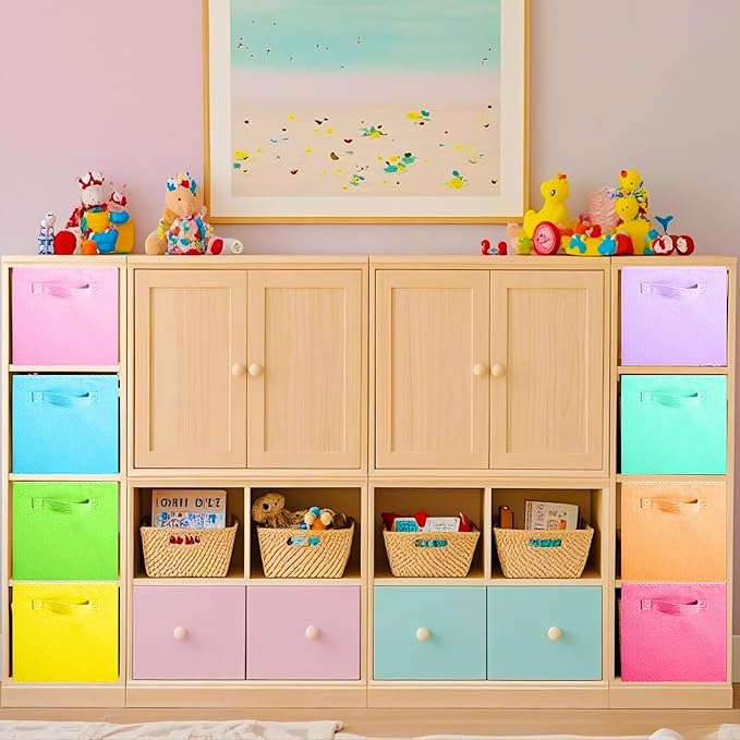ShellKingdom Storage Bins, Foldable Fabric Storage Cubes And Cloth Organizer Drawer For Closet And Toys, 13 X 13 X 13 INCH, 8 Pack (8 Colors)