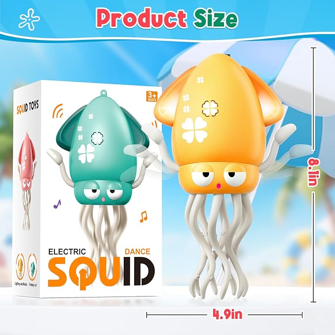 Dancing Squid Baby Toy, Infant Tummy Time Toys for 3-6 Months, Interactive Crawling Octopus with Music & Lights for 6-12, 12-18 Learning Walking Toy for Toddlers 1 Year Old Boys Girls Birthday Gifts