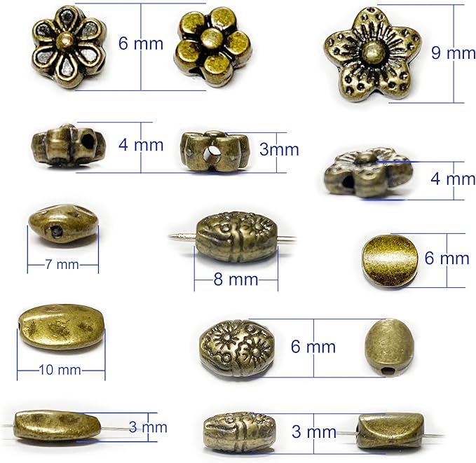 Heather's cf Brass Spacer Beads for Jewelry Making Supplies Flat Bead Findings Small Seed Beads for Necklace Earring Bead Bracelet Making kit Bulk Tibetan Beads 240pcs Bronze Jewelry Set