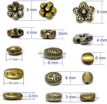 Heather's cf Brass Spacer Beads for Jewelry Making Supplies Flat Bead Findings Small Seed Beads for Necklace Earring Bead Bracelet Making kit Bulk Tibetan Beads 240pcs Bronze Jewelry Set