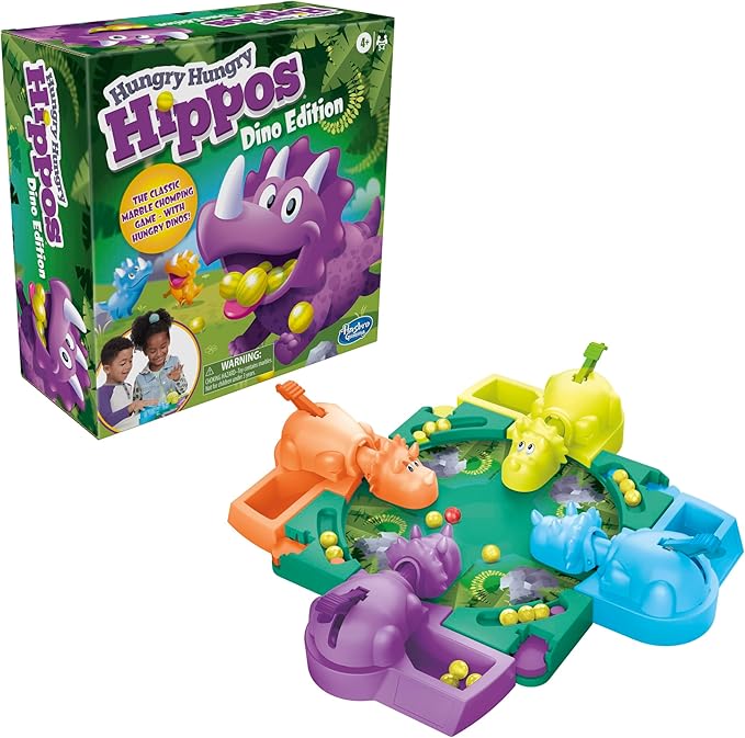 Hasbro Gaming Hungry Hungry Hippos Dino Edition Board Game, Pre-School Game for Ages 4 and Up; for 2 to 4 Players (Amazon Exclusive)
