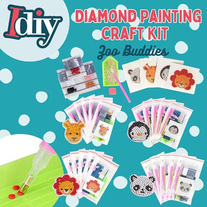 SCS Direct Kid's Birthday Party Diamond Gem Painting Craft Favor Kits -Zoo Buddies- 20 Individually Packaged, All-in-One Packs for Boys & Girls -Fun & Unique Gem Classroom Art Project Activity Gift