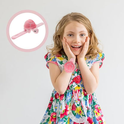 Gadpiparty Animal Slap Bracelets Turtle Snap Bands Stuffed Animals Huggers Plush Hug Slap Wristband Animal Slap for Kids Party Favors Supplies Pink