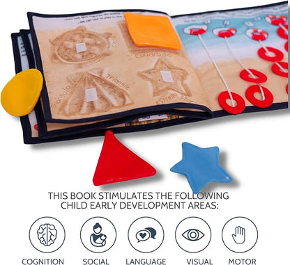 Bilingual Quiet Book for 18 months Babies Boys and Girls | Written in English and Spanish | 1 Plush Toy Included | Sensorial Felt Book for Babies | Carry on Travel Toy | Preschool and Early Learning.