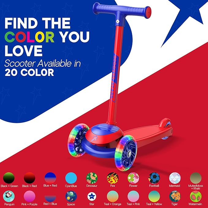3 Wheel Scooter for Kids, Smooth Light Up LED Front Wheels, Wide Anti Slip Deck, Rear Foot Brake, Easy Lean to Steer Maneuvering, Indoor & Outdoor Ride On Toys for Ages 2 Up,