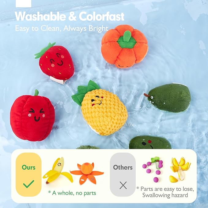 hahaland Baby Sensory Toys - 16 PCS My First Fruit Vegetable Color Sorting Play Food Crinkle, Rattle, Baby Toys 6-12 Months Montessori Toys for 1 Year Old Boy Girl Gifts 6 9 Month Old Toy One Year Old