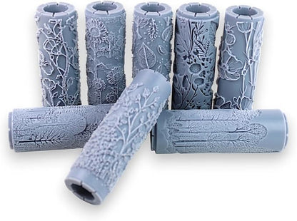 Ultimate Seamless Meadow 8-Set Clay Texture Rollers (4") - Seamless Meadow Set #01 - Embossing Pattern Rollers for Polymer & Ceramic Clay, Pottery & Crafts