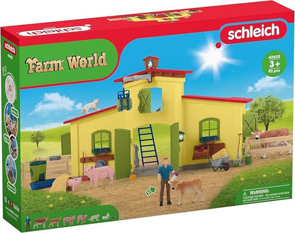 Schleich Farm World Animal Farm Playset with Figurine and Accessories - 92pc Kids Animal Farm Playset with Cow, Horse, Pig, Bull, and Accessories for Boys and Girls, Gift for Kids Age 3+, Yellow